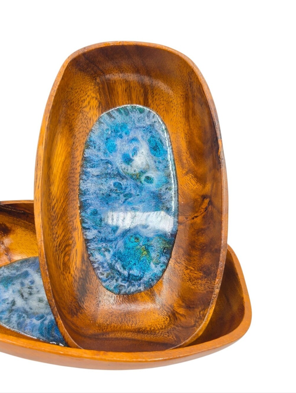 Set Of 4 Wood & Resin Boat Bowls Ocean Theme 7.5" Length